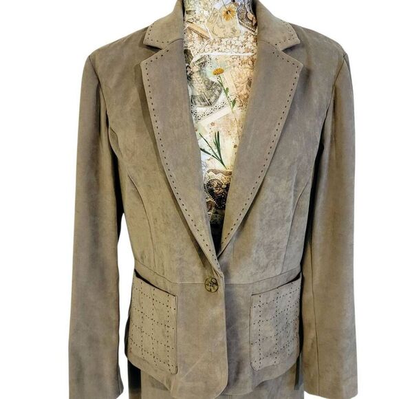 Designer Retro Stitched Soft Mossy Green Long Skirt Suit Brand Norton McNaughton - Picture 6 of 13